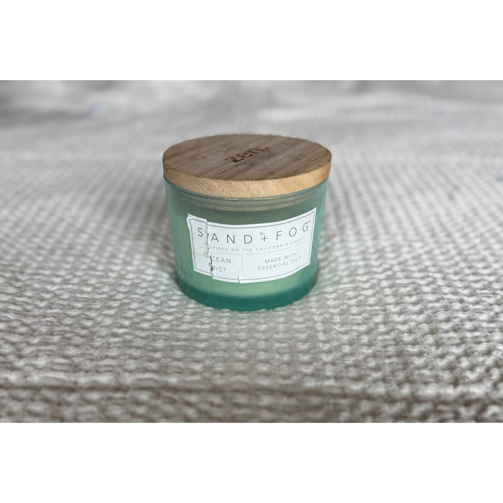 Sand + Fog Ocean Mist Scented Candle 12oz 2-Wick Zen Wooden Lid Seafoam Green